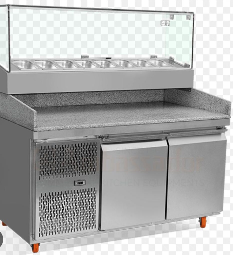 Salad bar with 3 doors marble worktop chiller with & without casters wheels