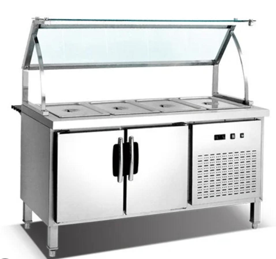 2 door base chillers with top big 1 X 1 GN cold bin marrie with display curved glass tempered